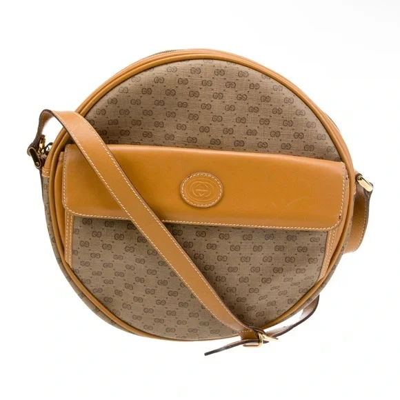 Gucci Round Canteen Crossbody Bag Vintage Rare Micro GG Circle Messenger XL - Picture 5 of 17